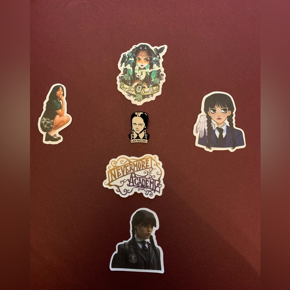 Wednesday Adams sticker and stick pin set